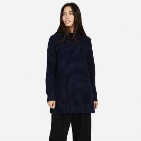 Everlane Tops - Everlane Navy Blue Waffle Knit Sweater Tunic Sz S